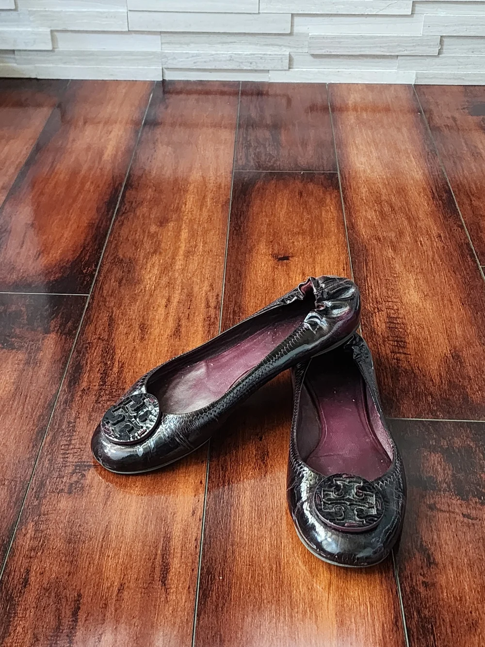 Tory Burch Reva Ballet Flats Purple Patent Leather Women's Size 7.5